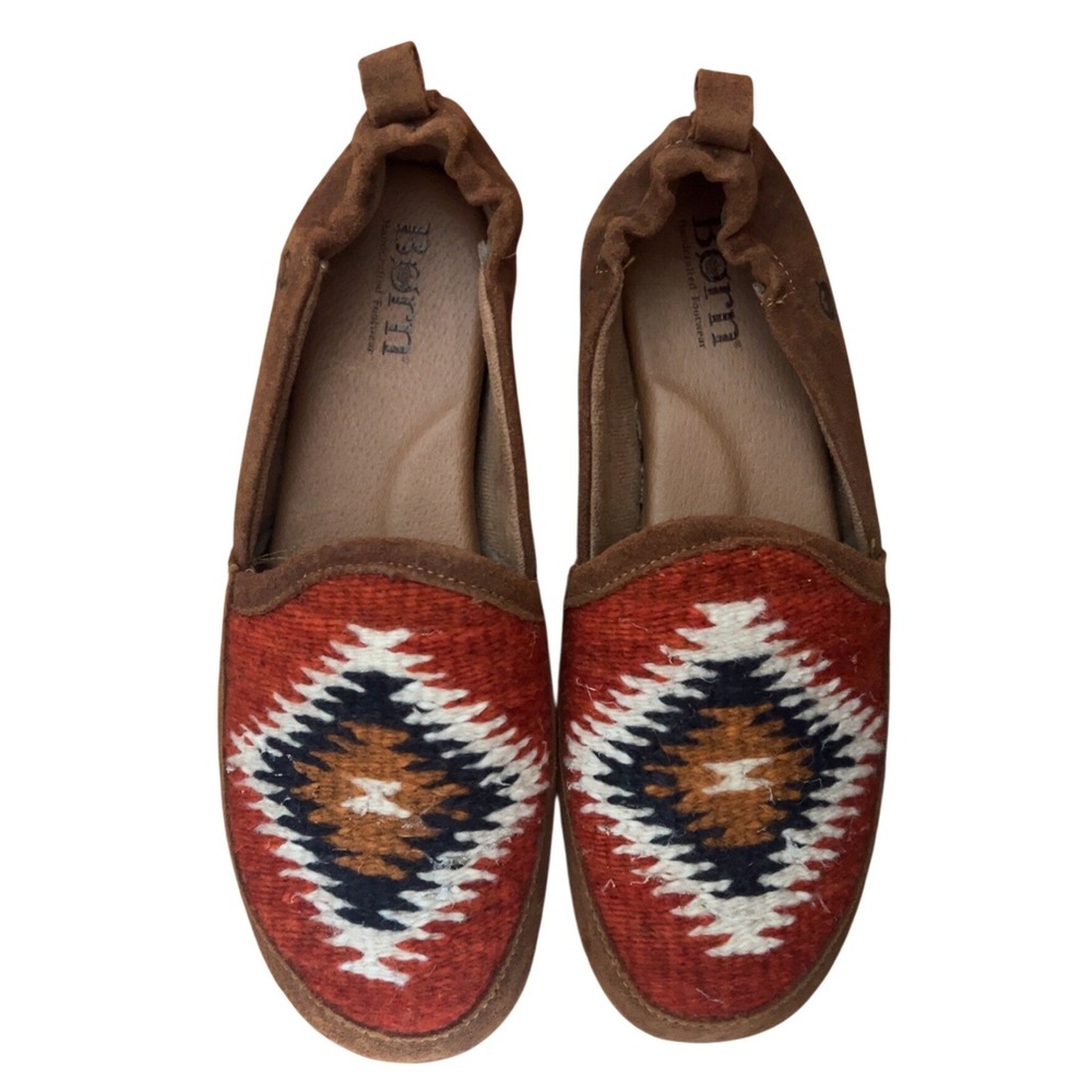 BORN Leather Wool Loafer elastic ankle aztec southwest pattern SZ: 7 US 37 EU